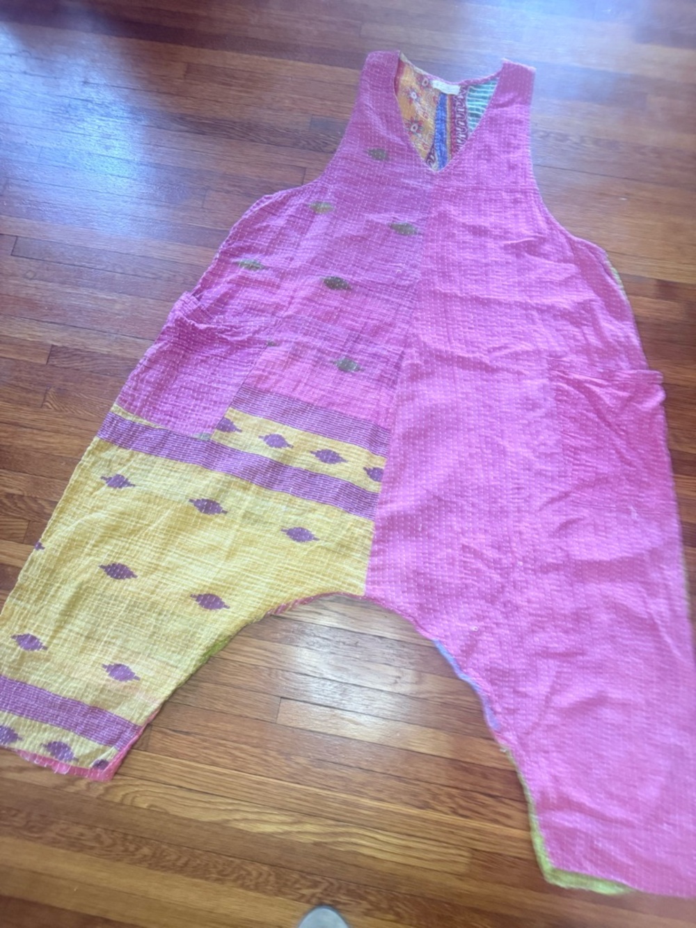 Kantha Bae Pink and Yellow Patchwork Kantha Harem Jumpsuit
